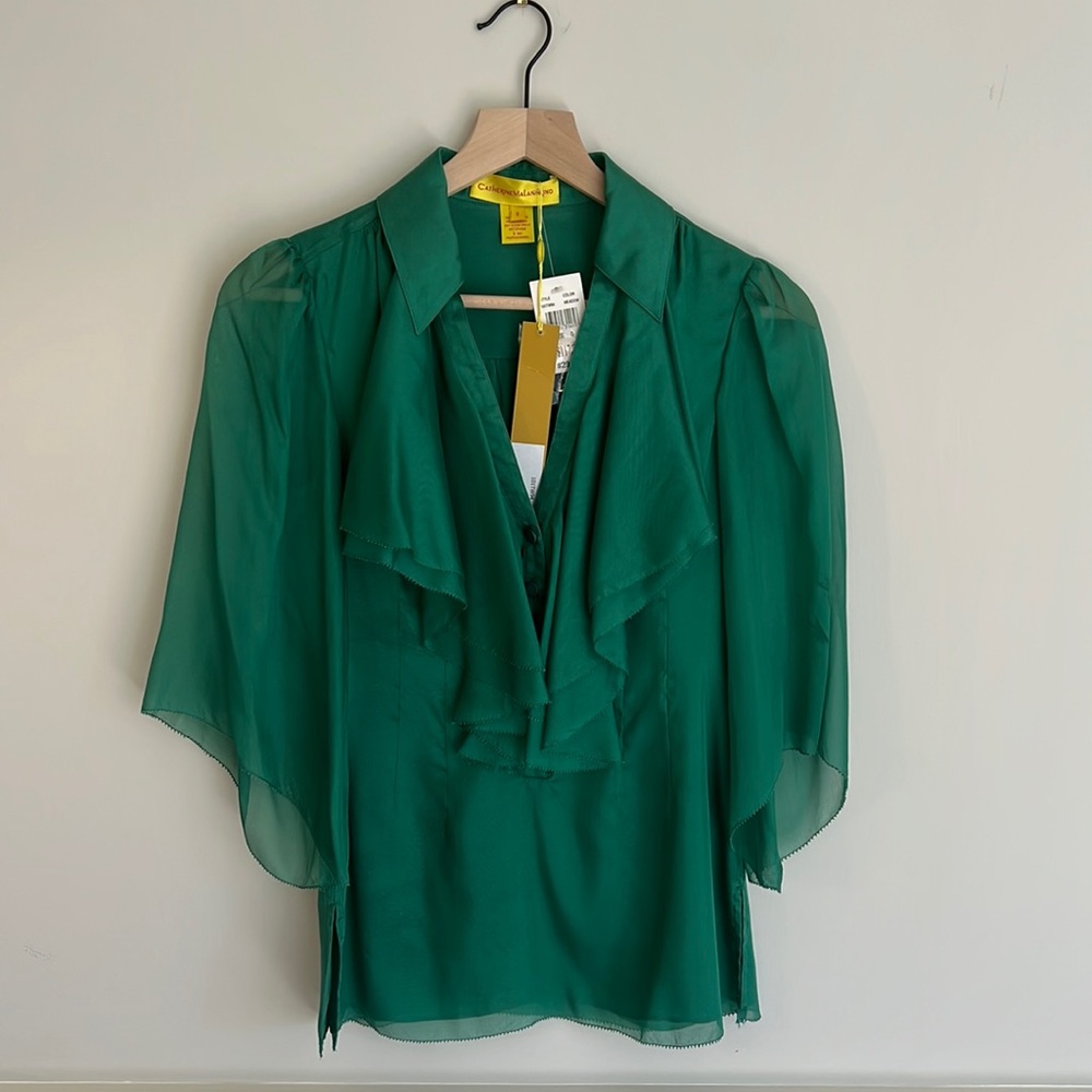 Catherine Malandrino green silk blouse NWT